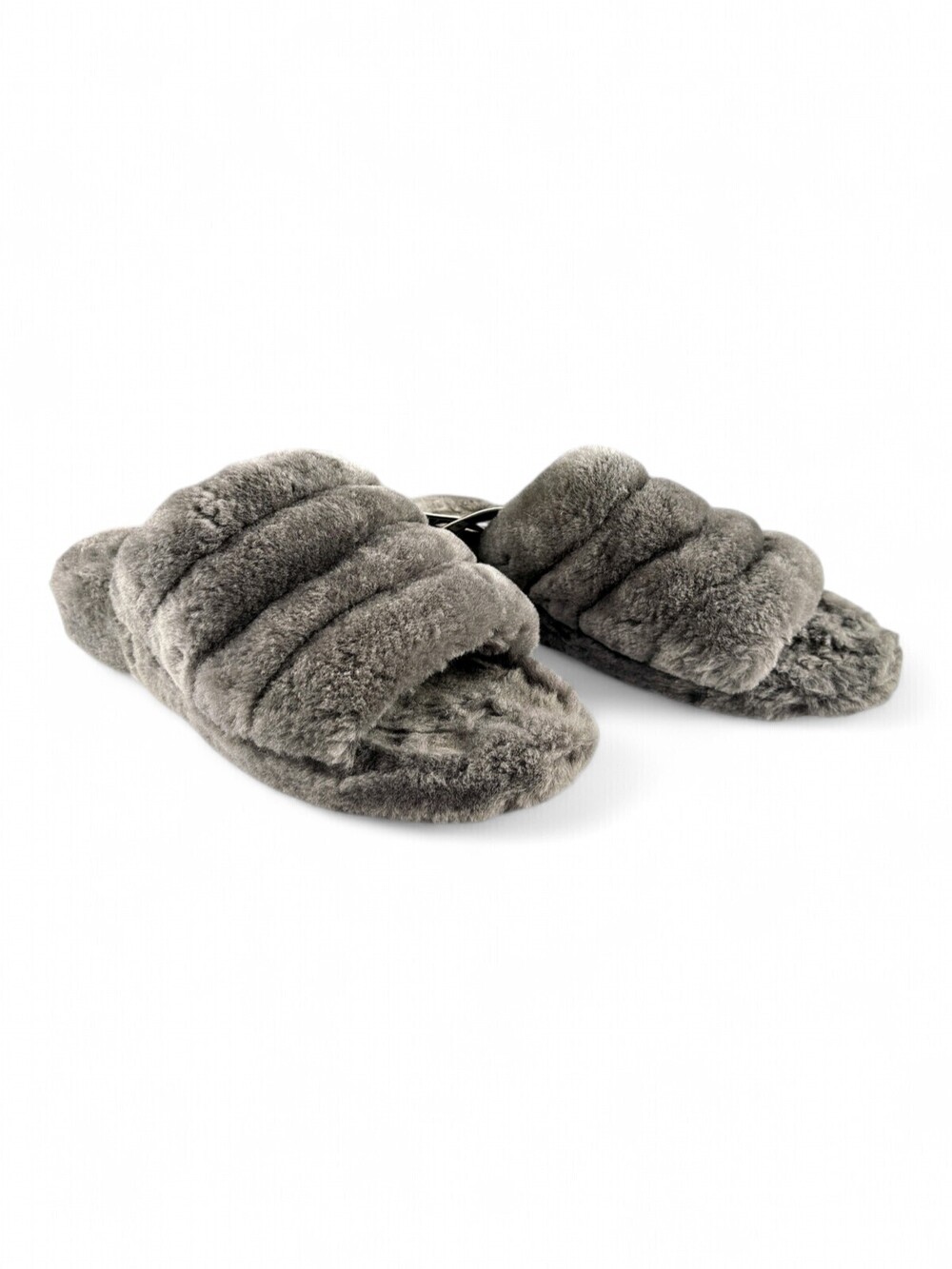 UGG Fuzzy Shearling Slide Sandals Gray Size 11